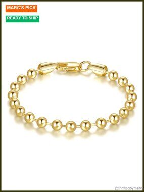 14K Gold Plated Bead Chain Bracelet for Women Lobster Clasp